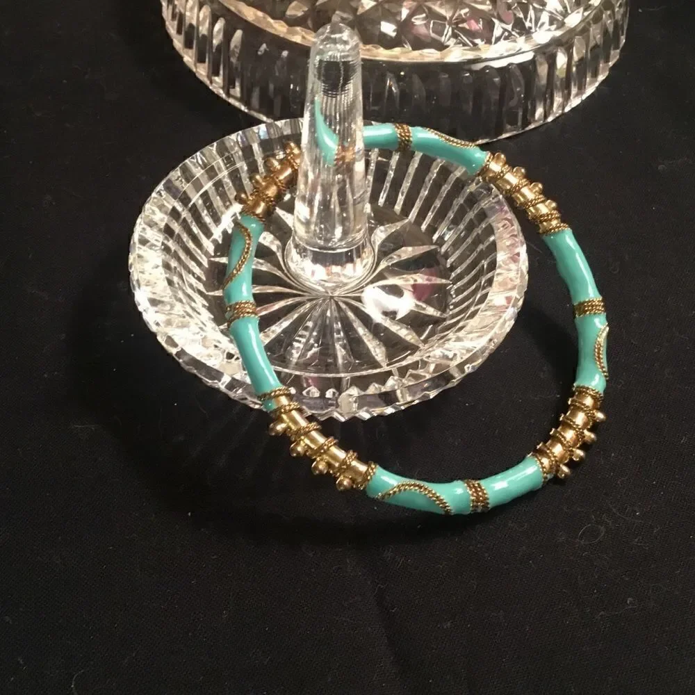 Antique Goldtone and Light Turquoise Bangle Bracelet